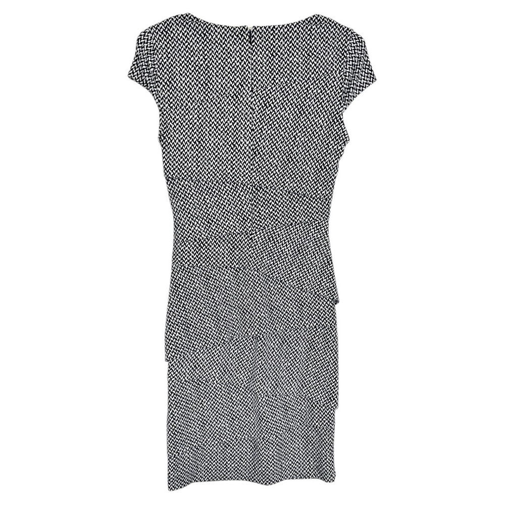 WHBM- Black/White Print Layered Front Fitted Dress w/ Cap Sleeve - Size 2 - Picture 3 of 5